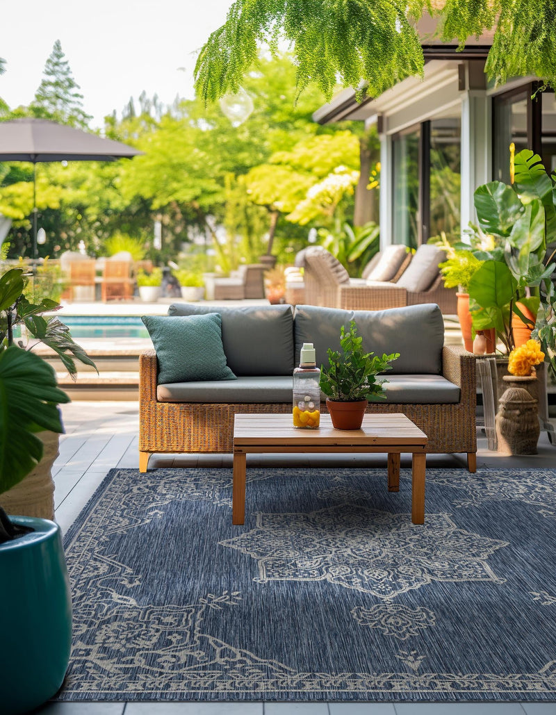 Patio Heritage Collection Area Rug -  Charleston (Blue) Square Blue  lifestyle 25
