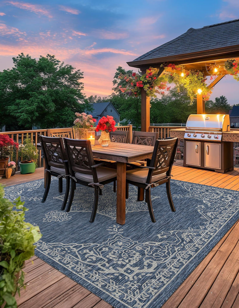 Patio Heritage Collection Area Rug -  Charleston (Blue) Square Blue  lifestyle 27