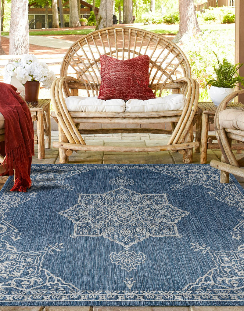 Patio Heritage Collection Area Rug -  Charleston (Blue) Square Blue  lifestyle 28