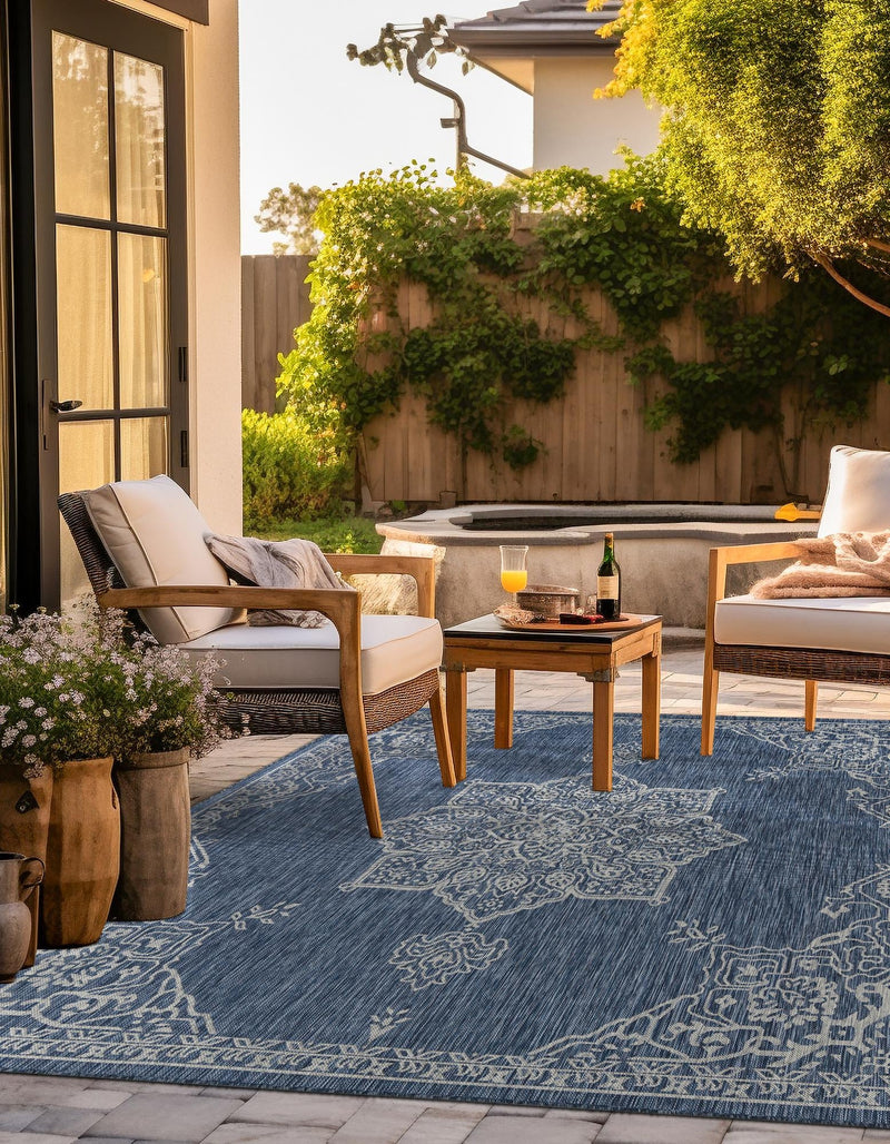 Patio Heritage Collection Area Rug -  Charleston (Blue) Square Blue  lifestyle 30