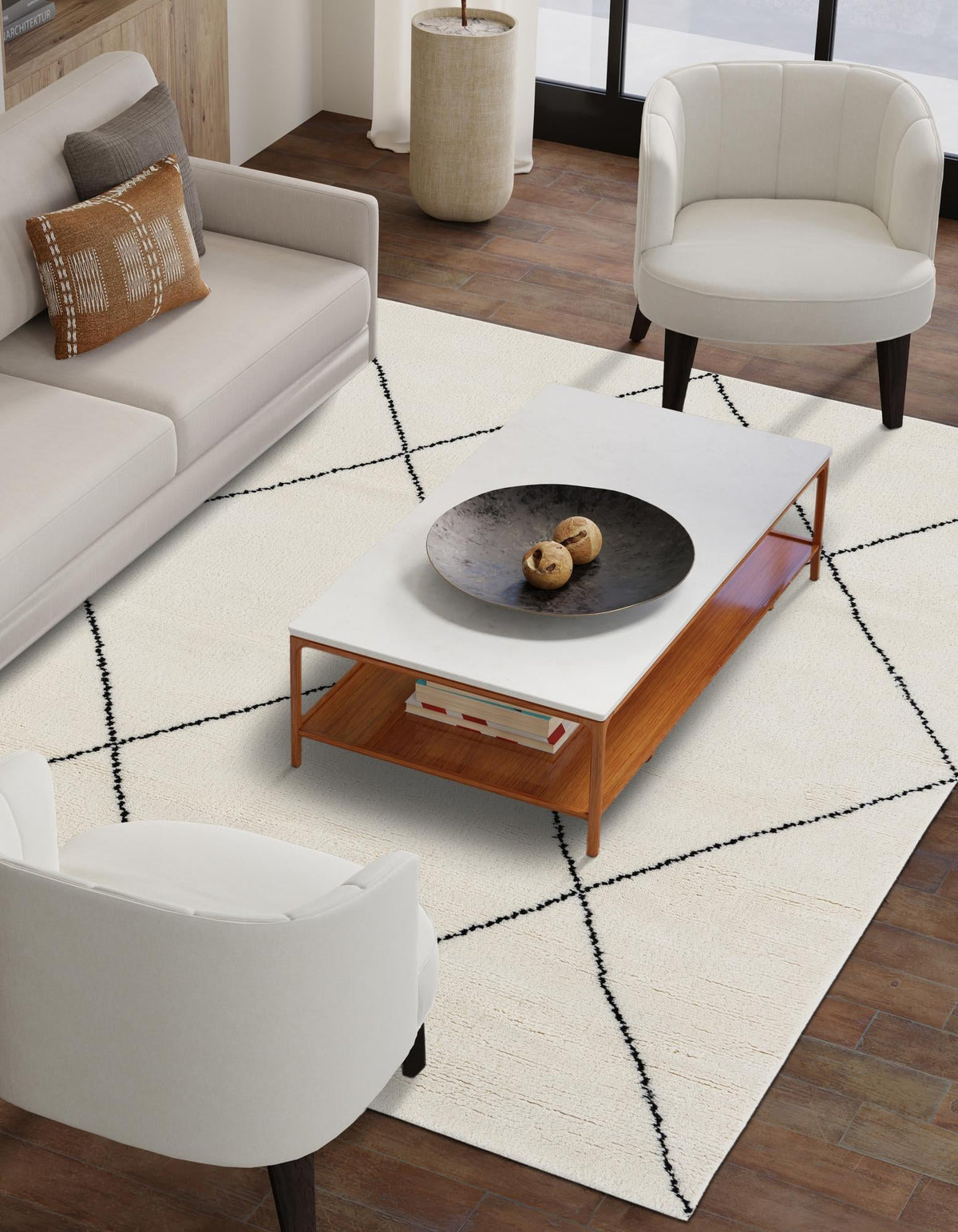 Zouina Berber Wool Collection Area Rug - Atlas Rectangle Ivory and Black  lifestyle 4