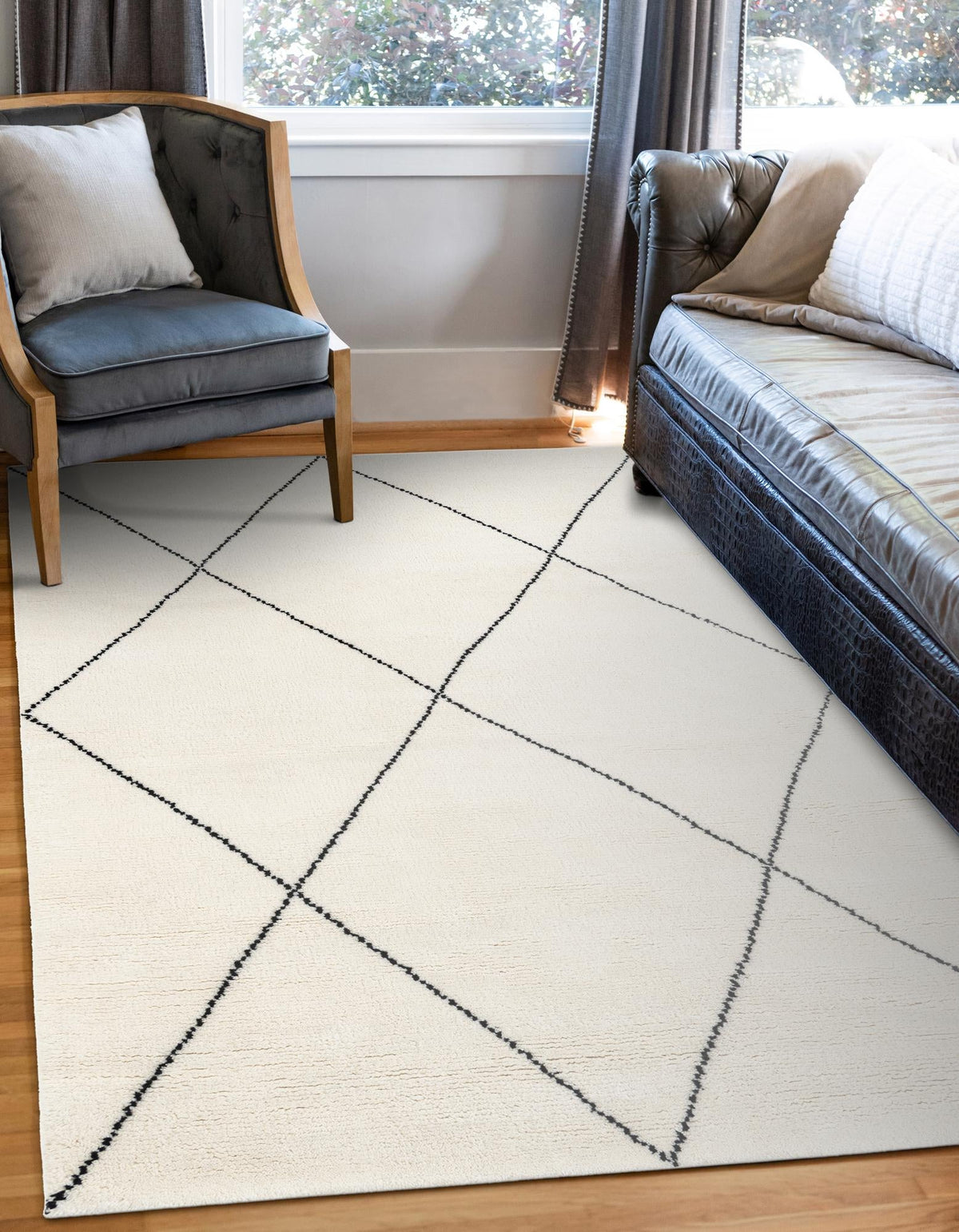 Zouina Berber Wool Collection Area Rug - Atlas Rectangle Ivory and Black  lifestyle 6