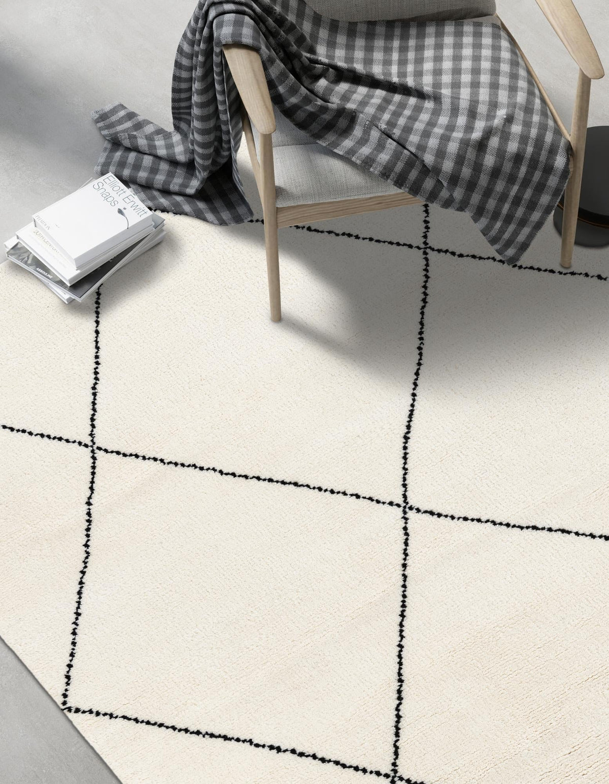 Zouina Berber Wool Collection Area Rug - Atlas Rectangle Ivory and Black  lifestyle 7