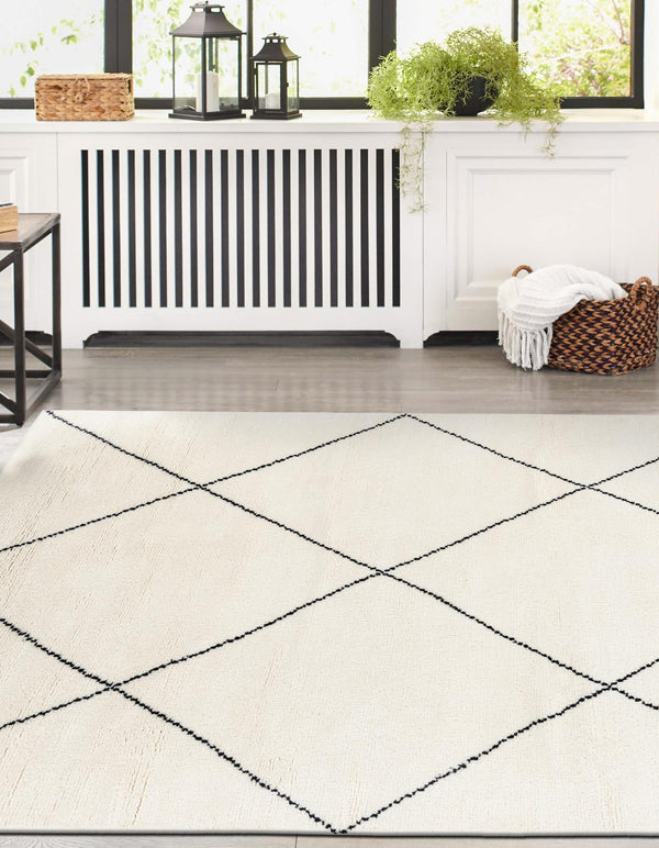 Zouina Berber Wool Collection Area Rug - Atlas Rectangle Ivory and Black  lifestyle 8