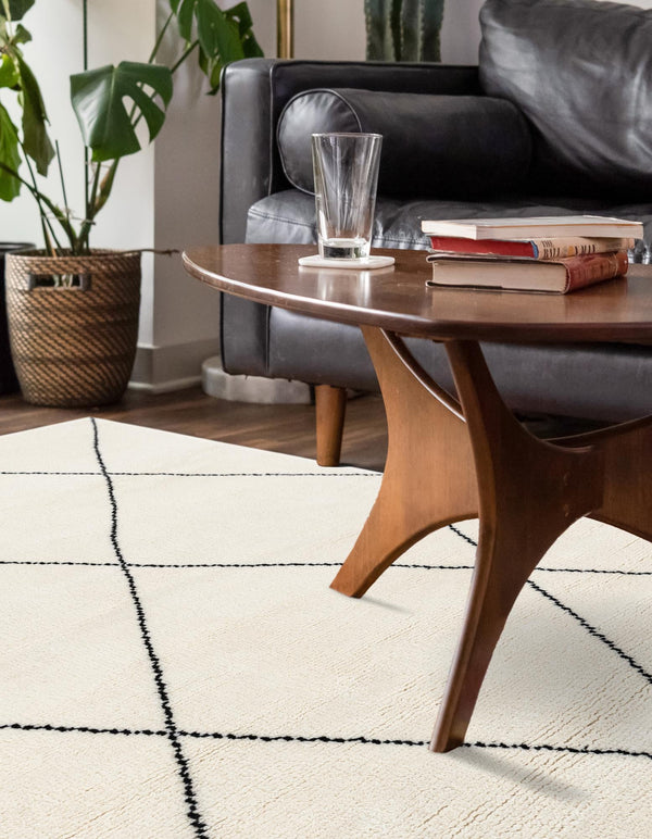 Zouina Berber Wool Collection Area Rug - Atlas Rectangle Ivory and Black  lifestyle 11