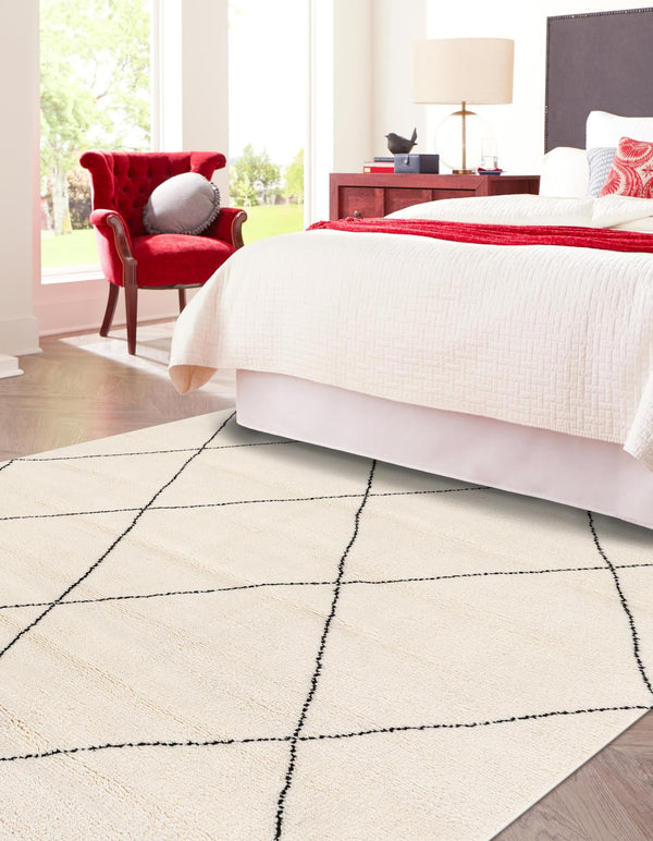 Zouina Berber Wool Collection Area Rug - Atlas Square Ivory and Black  lifestyle 26