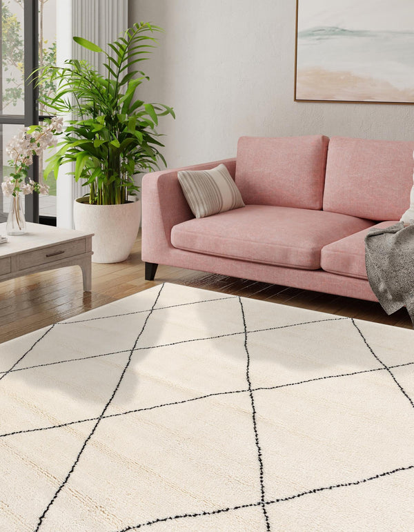 Zouina Berber Wool Collection Area Rug - Atlas Square Ivory and Black  lifestyle 30