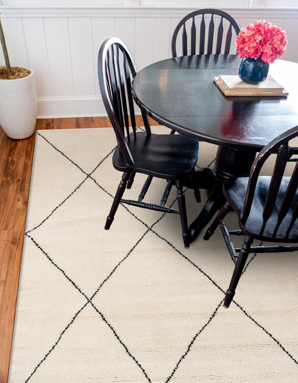 Zouina Berber Wool Collection Area Rug - Atlas Square Ivory and Black  lifestyle 32