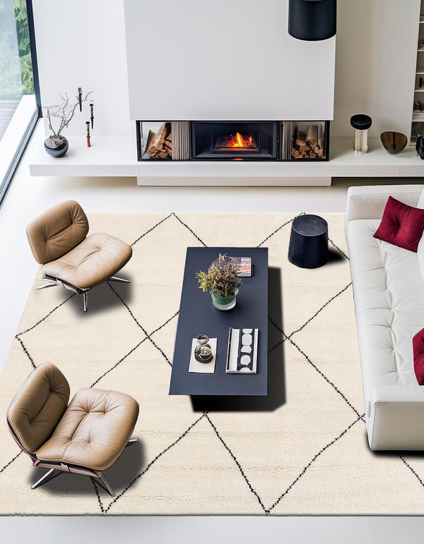 Zouina Berber Wool Collection Area Rug - Atlas Square Ivory and Black  lifestyle 36