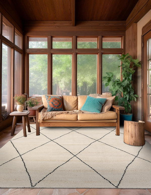 Zouina Berber Wool Collection Area Rug - Atlas Square Ivory and Black  lifestyle 40