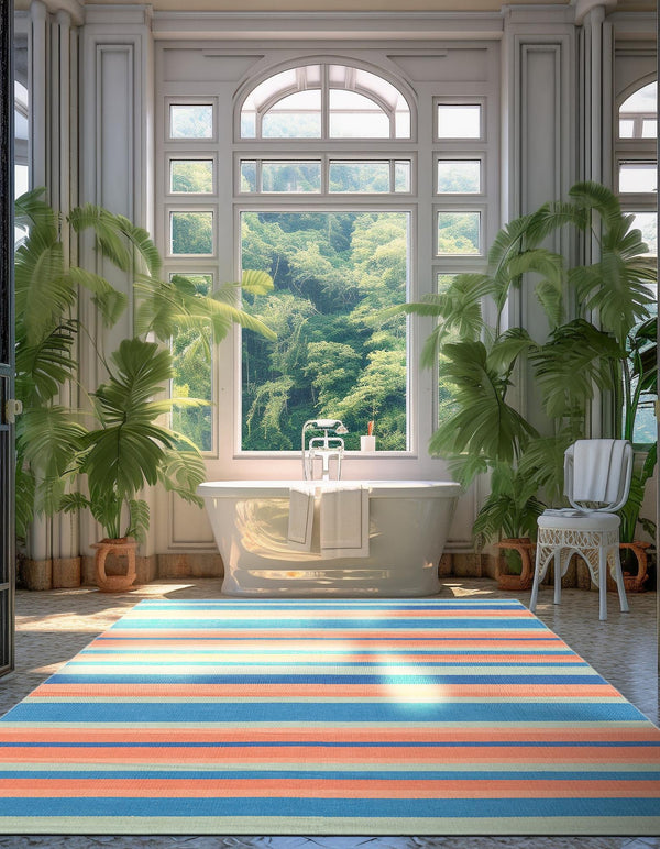 Coastal Stripe Dhurrie Collection Area Rug - Seashore Rectangle Multi  lifestyle 7