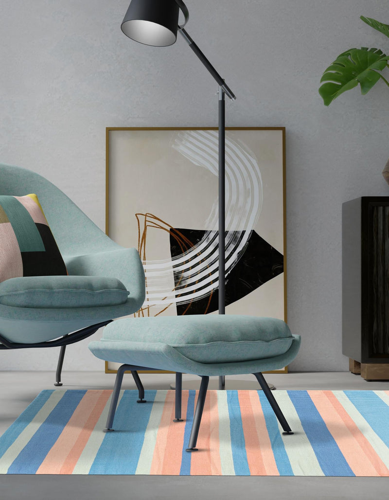 Coastal Stripe Dhurrie Collection Area Rug - Seashore Rectangle Multi  lifestyle 9