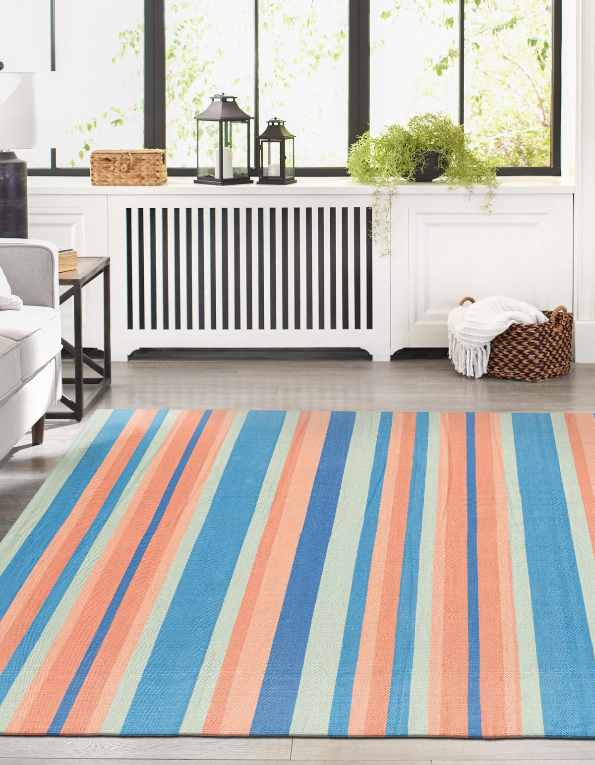 Coastal Stripe Dhurrie Collection Area Rug - Seashore Rectangle Multi  lifestyle 11