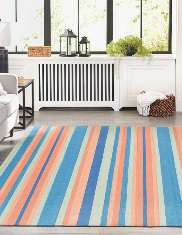 Coastal Stripe Dhurrie Collection Area Rug - Seashore Rectangle Multi  lifestyle 11