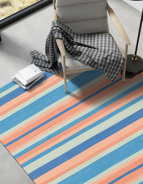 Coastal Stripe Dhurrie Collection Area Rug - Seashore Rectangle Multi  lifestyle 13