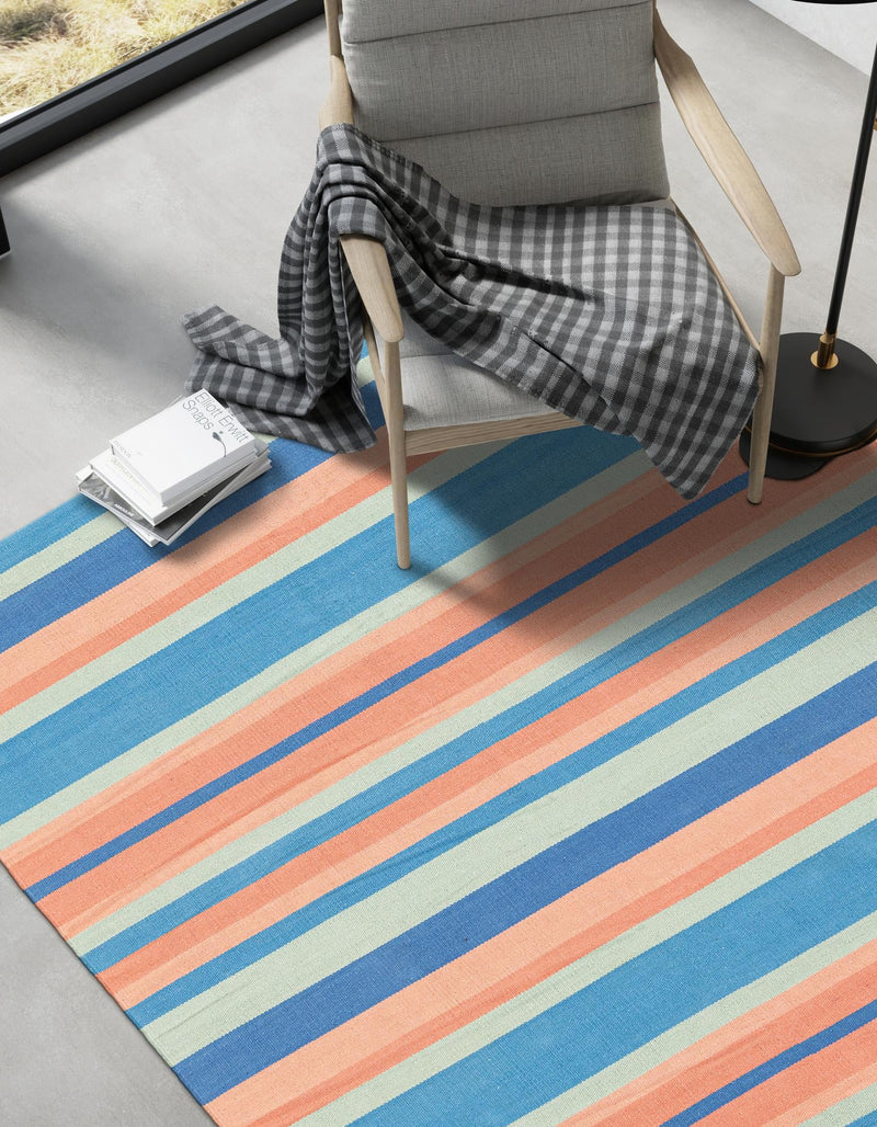 Coastal Stripe Dhurrie Collection Area Rug - Seashore Rectangle Multi  lifestyle 13