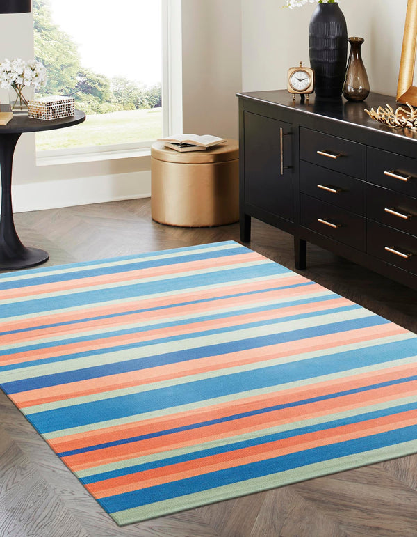 Coastal Stripe Dhurrie Collection Area Rug - Seashore Rectangle Multi  lifestyle 15