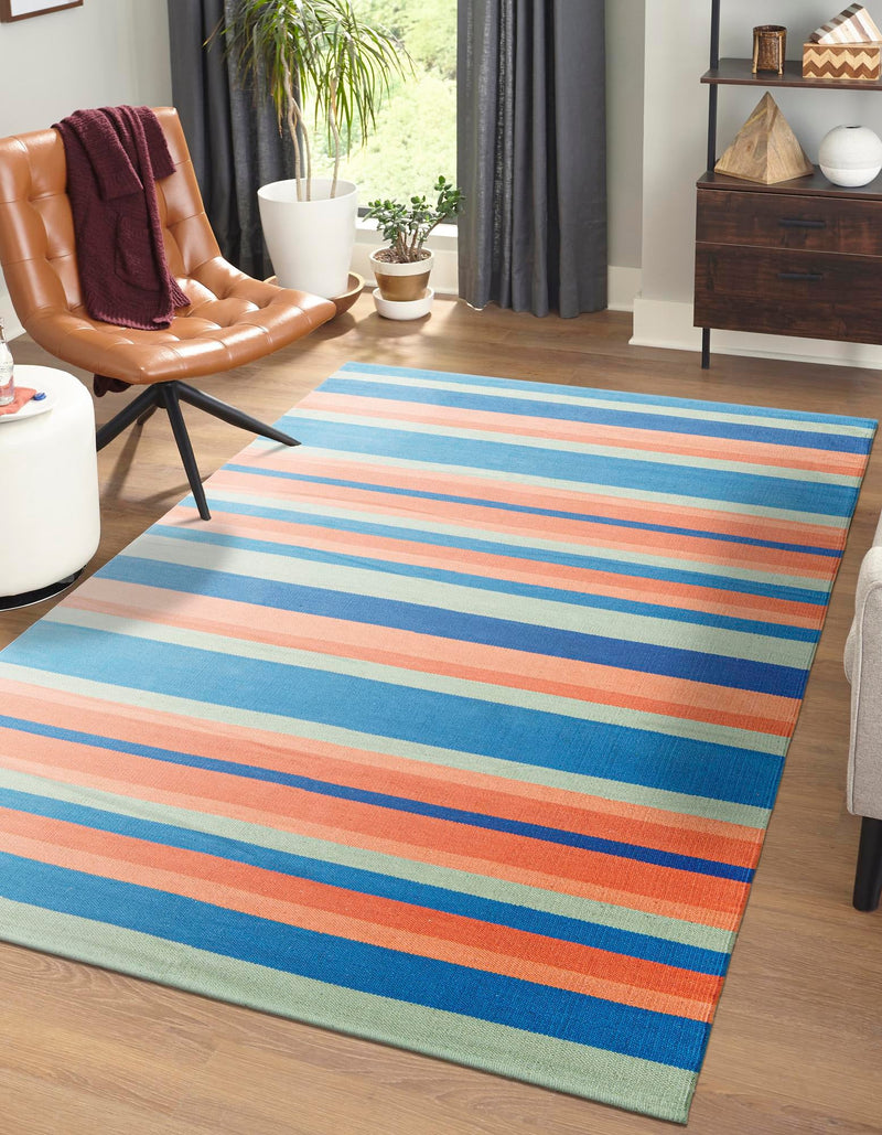 Coastal Stripe Dhurrie Collection Area Rug - Seashore Rectangle Multi  lifestyle 17