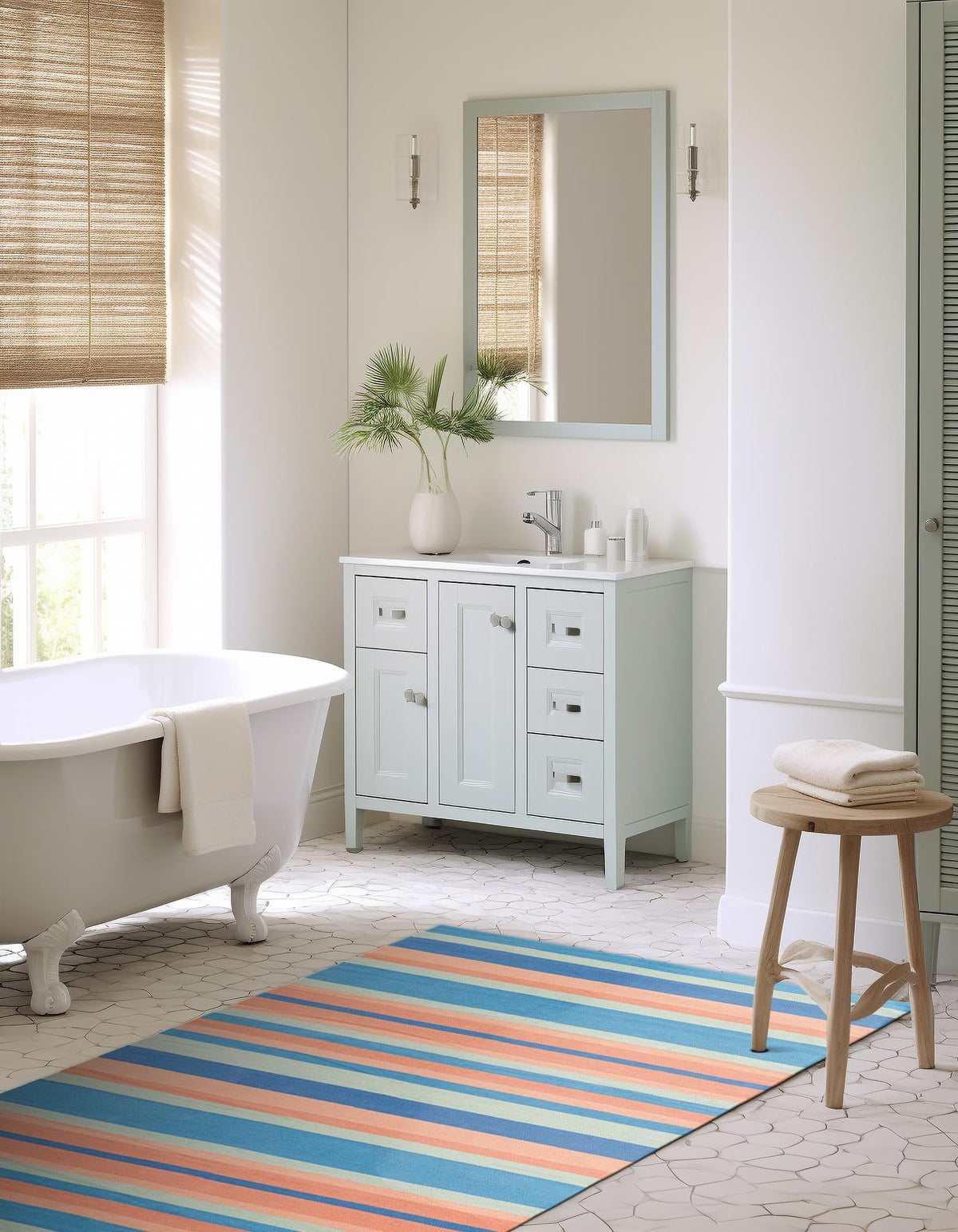 Coastal Stripe Dhurrie Collection Area Rug - Seashore Rectangle Multi  lifestyle 19