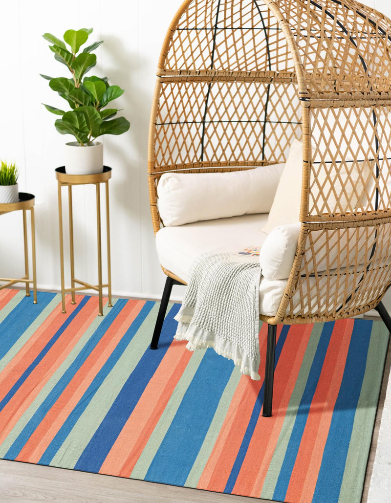 Coastal Stripe Dhurrie Collection Area Rug - Seashore Rectangle Multi  lifestyle 21