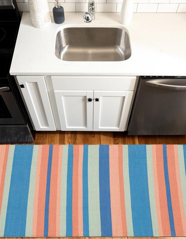 Coastal Stripe Dhurrie Collection Area Rug - Seashore Runner Multi  lifestyle 51