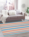 Coastal Stripe Dhurrie Collection Area Rug - Seashore Square Multi  lifestyle 48