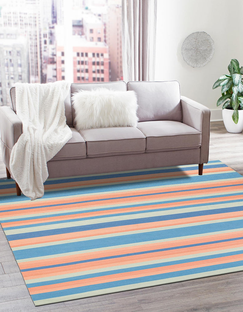 Coastal Stripe Dhurrie Collection Area Rug - Seashore Square Multi  lifestyle 48