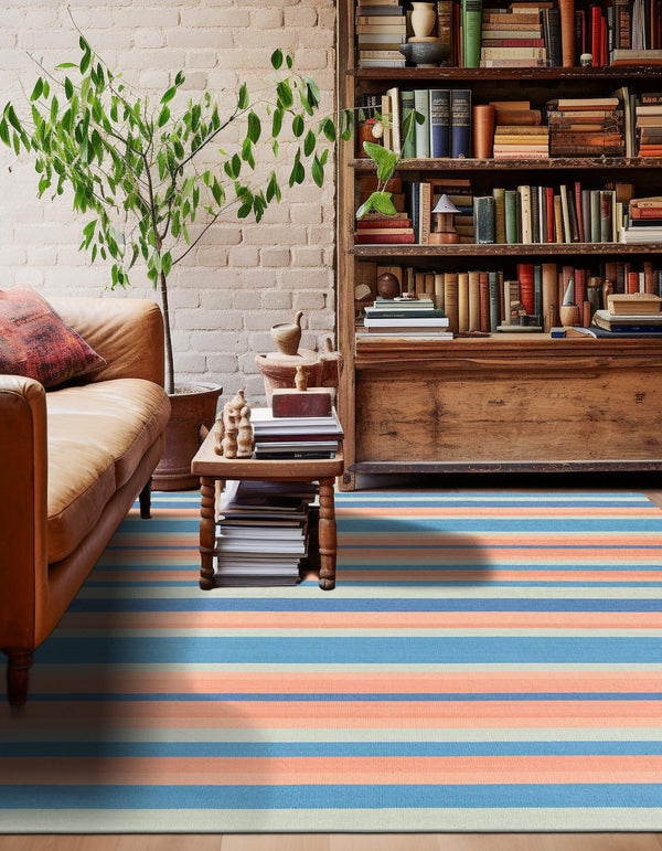 Coastal Stripe Dhurrie Collection Area Rug - Seashore Square Multi  lifestyle 52
