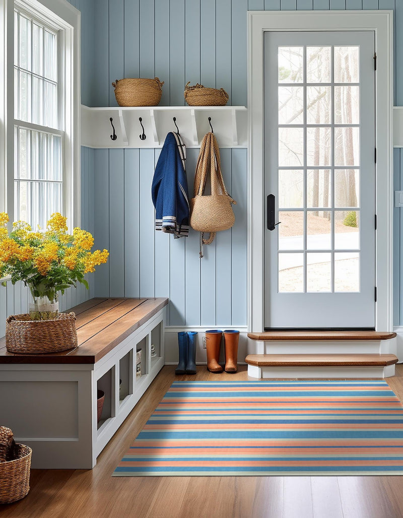 Coastal Stripe Dhurrie Collection Area Rug - Seashore Square Multi  lifestyle 60
