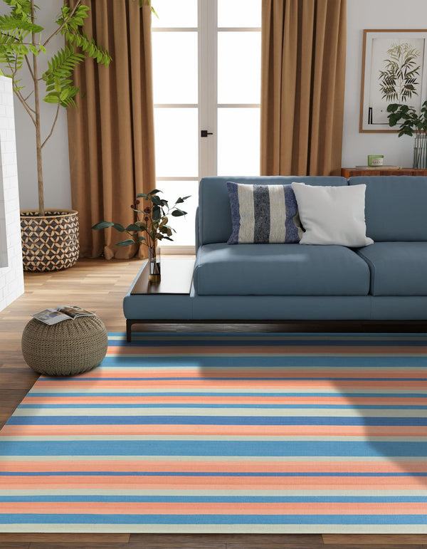 Coastal Stripe Dhurrie Collection Area Rug - Seashore Square Multi  lifestyle 64