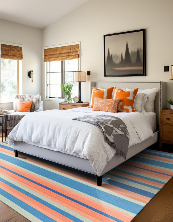 Coastal Stripe Dhurrie Collection Area Rug - Seashore Square Multi  lifestyle 72