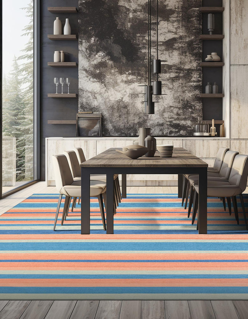 Coastal Stripe Dhurrie Collection Area Rug - Seashore Square Multi  lifestyle 76