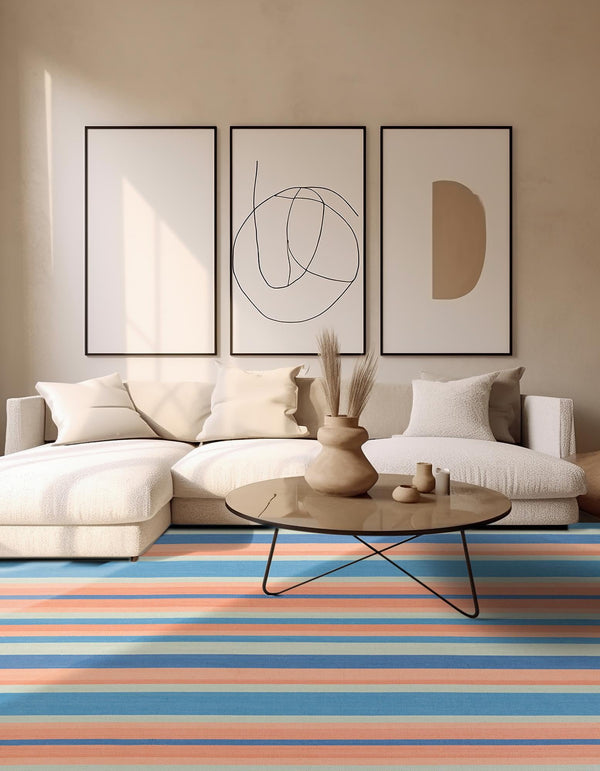 Coastal Stripe Dhurrie Collection Area Rug - Seashore Square Multi  lifestyle 80