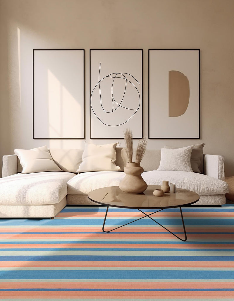 Coastal Stripe Dhurrie Collection Area Rug - Seashore Square Multi  lifestyle 80
