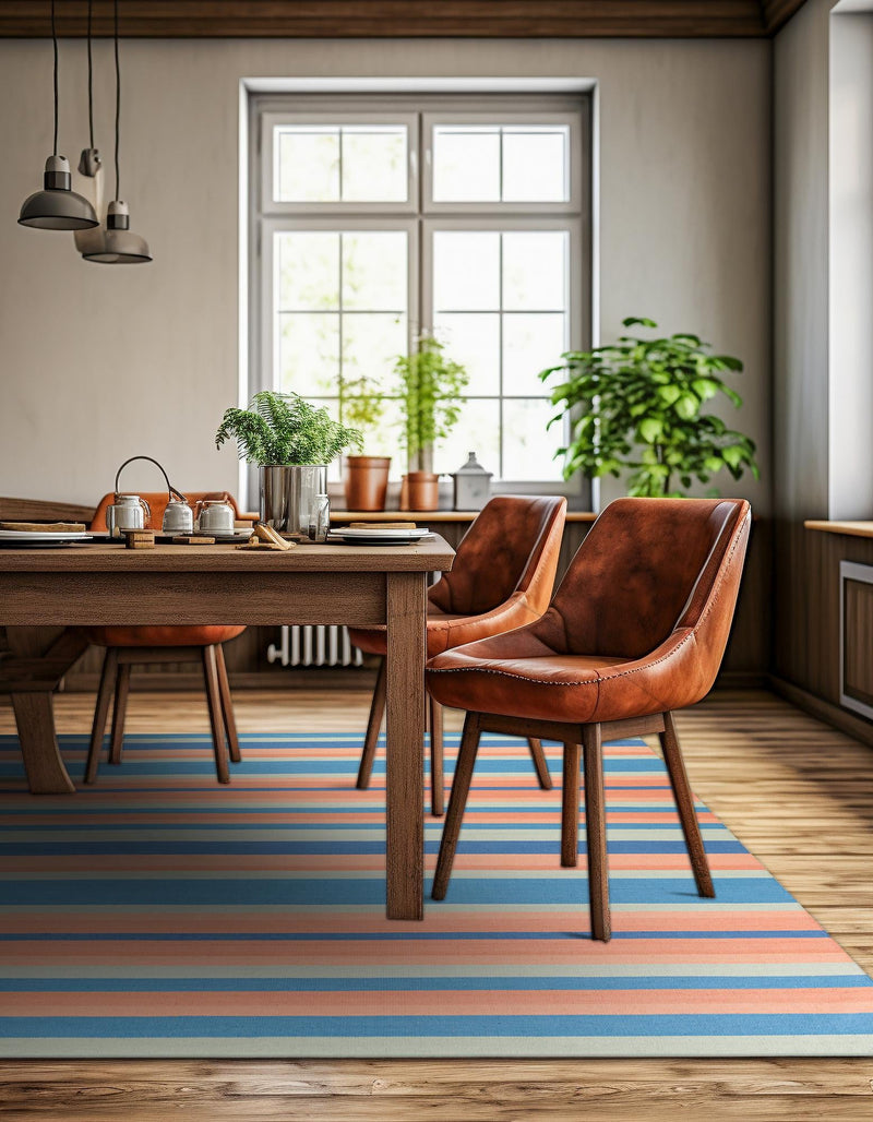Coastal Stripe Dhurrie Collection Area Rug - Seashore Square Multi  lifestyle 84