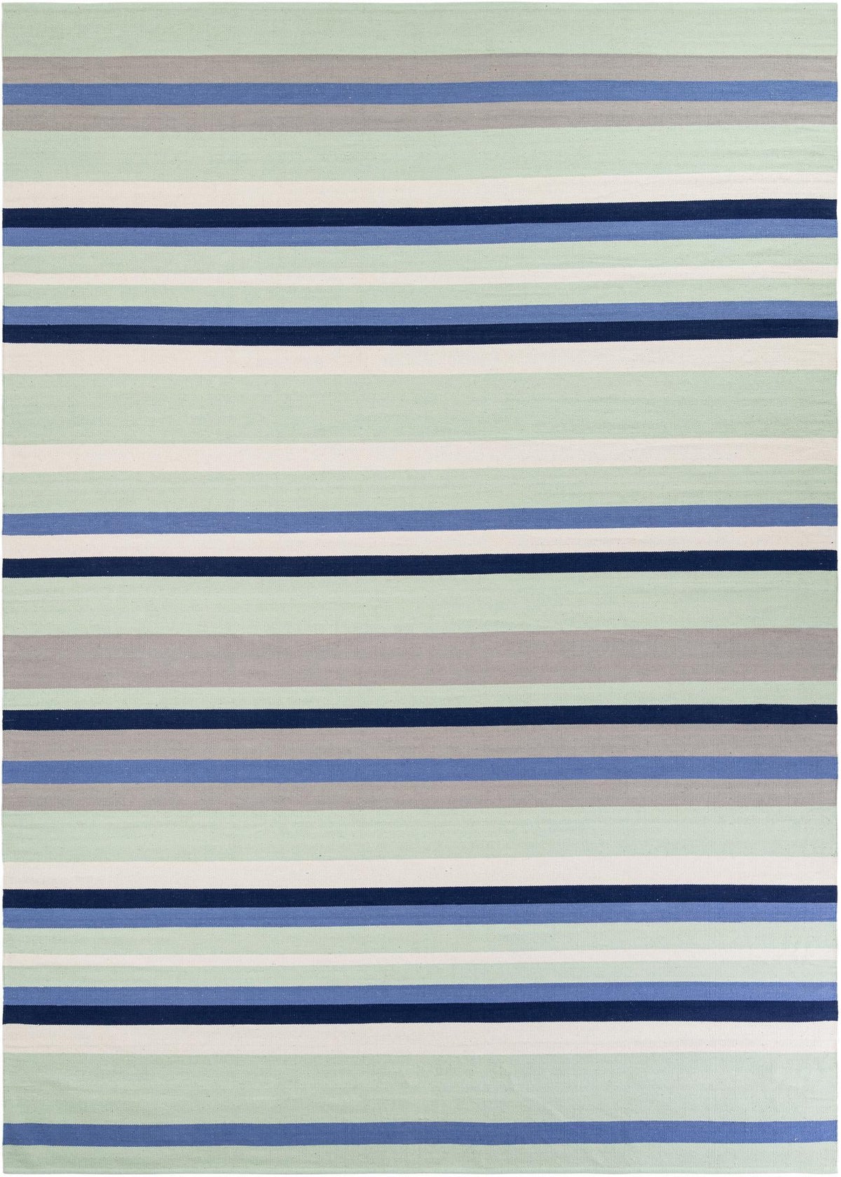 Coastal Stripe Dhurrie Collection Area Rug - Seashore Rectangle Aqua Blue and Gray  lifestyle 3