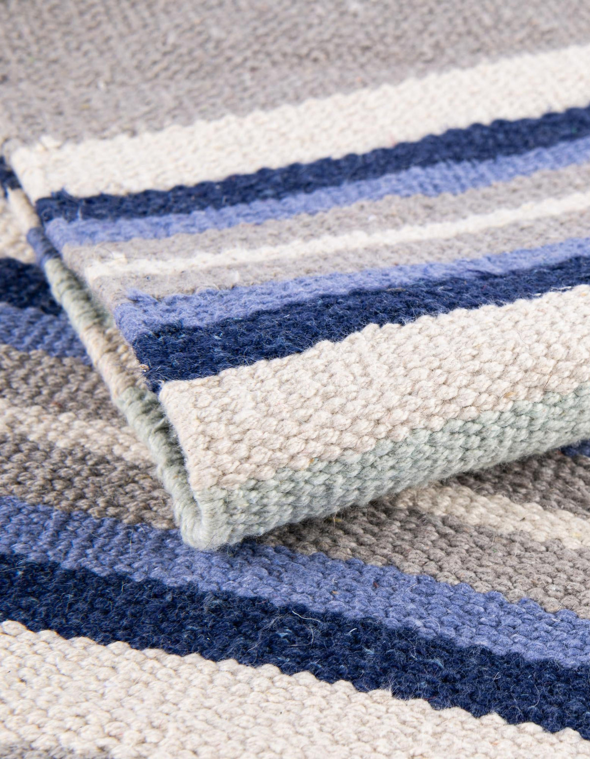 Coastal Stripe Dhurrie Collection Area Rug - Seashore Rectangle Aqua Blue and Gray  lifestyle 26
