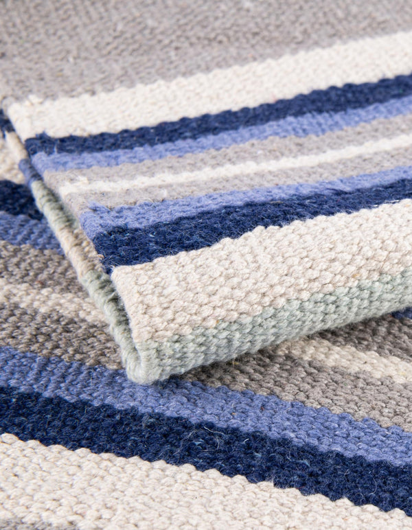 Coastal Stripe Dhurrie Collection Area Rug - Seashore Rectangle Aqua Blue and Gray  lifestyle 26