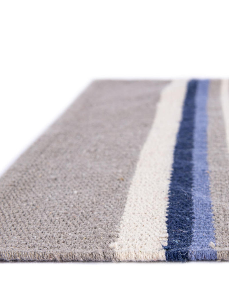 Coastal Stripe Dhurrie Collection Area Rug - Seashore Rectangle Aqua Blue and Gray  lifestyle 28