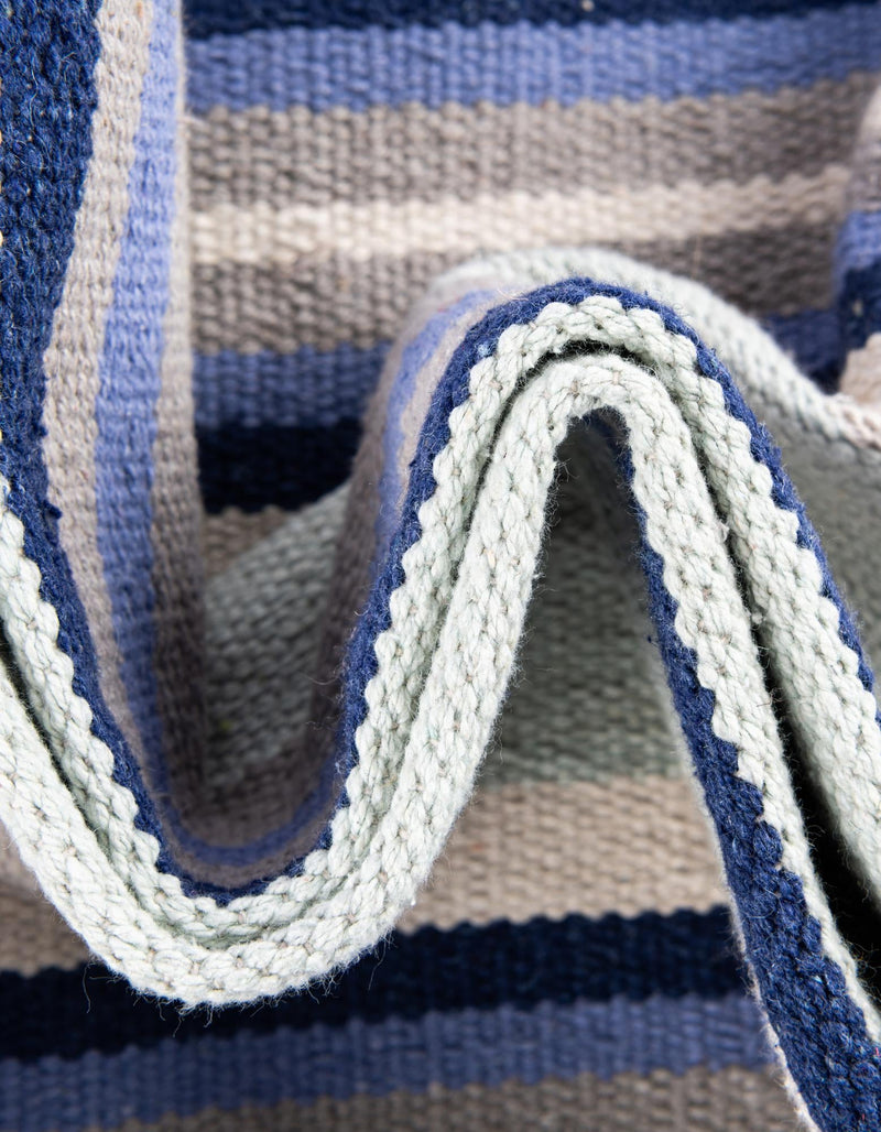 Coastal Stripe Dhurrie Collection Area Rug - Seashore Rectangle Aqua Blue and Gray  lifestyle 30