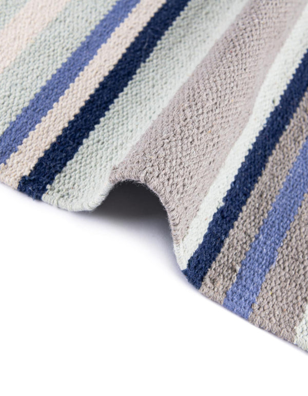 Coastal Stripe Dhurrie Collection Area Rug - Seashore Rectangle Aqua Blue and Gray  lifestyle 34