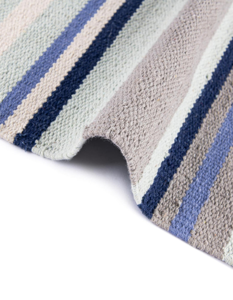 Coastal Stripe Dhurrie Collection Area Rug - Seashore Rectangle Aqua Blue and Gray  lifestyle 34