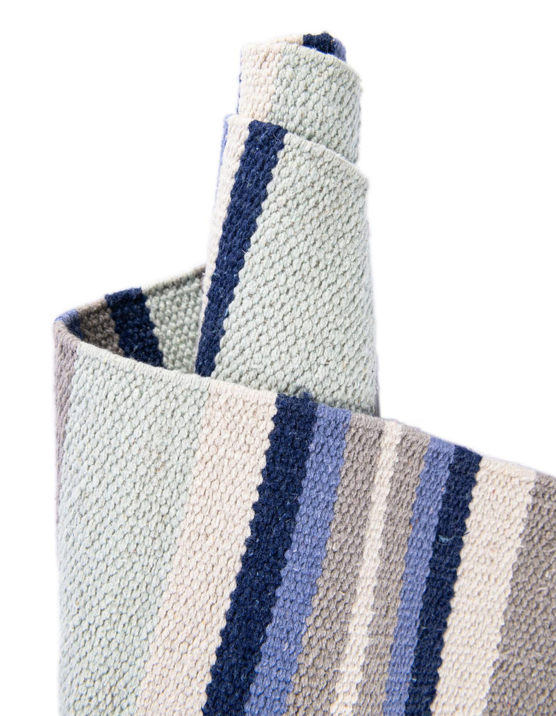 Coastal Stripe Dhurrie Collection Area Rug - Seashore Rectangle Aqua Blue and Gray  lifestyle 36