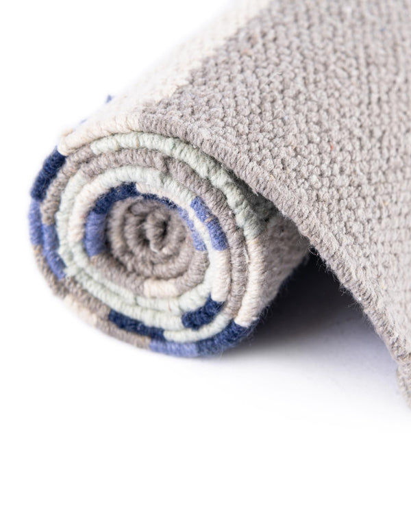 Coastal Stripe Dhurrie Collection Area Rug - Seashore Rectangle Aqua Blue and Gray  lifestyle 38