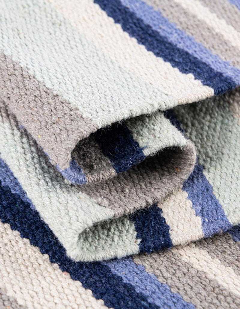 Coastal Stripe Dhurrie Collection Area Rug - Seashore Rectangle Aqua Blue and Gray  lifestyle 40