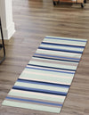 Coastal Stripe Dhurrie Collection Area Rug - Seashore Runner Aqua Blue and Gray  lifestyle 58