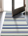 Coastal Stripe Dhurrie Collection Area Rug - Seashore Runner Aqua Blue and Gray  lifestyle 62
