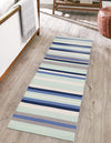 Coastal Stripe Dhurrie Collection Area Rug - Seashore Runner Aqua Blue and Gray  lifestyle 74