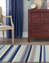 Coastal Stripe Dhurrie Collection Area Rug - Seashore Runner Aqua Blue and Gray  lifestyle 82
