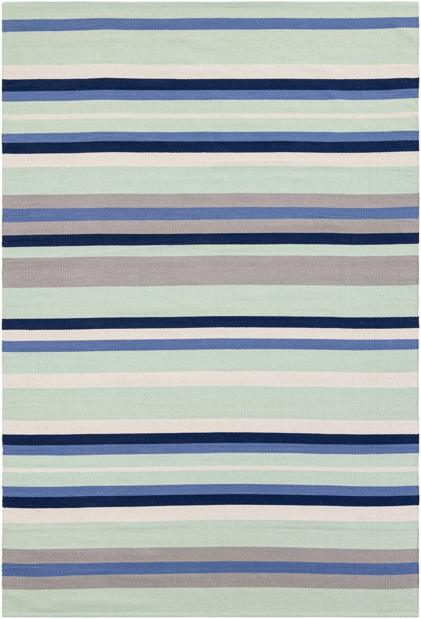 Coastal Stripe Dhurrie Collection Area Rug - Seashore Rectangle Aqua Blue and Gray  lifestyle 2
